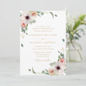 ピンクの水の色の花エレガントな結婚式 招待状 (スタンド正面)