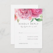 ピンクの水の色の花エレガントな結婚式RSVP 出欠カード (正面/裏面)
