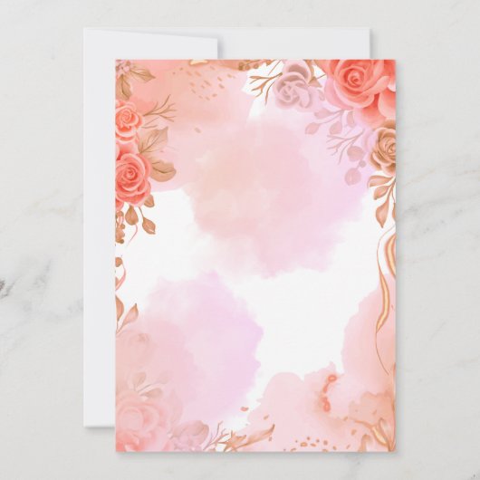 ピンクの水の色の花エレガント赤ちゃん女の子シャワー 招待状 (裏面)