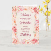 ピンクの水の色の花ゴッドマザー誕生日 カード (黄色い花)