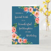 ピンクの水の色の花ゴド娘誕生日 カード (黄色い花)