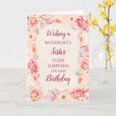 ピンクの水の色の花シスター誕生日 カード (黄色い花)