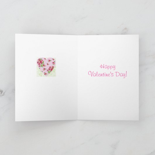 ピンクの水の色の花ハートバレンタインデー シーズンカード (内部)