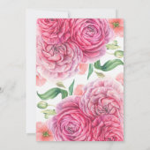 ピンクの水の色の花フォトベビーガール誕生 案内状 (裏面)