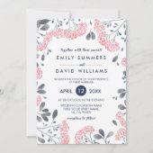 ピンクの水の色の花フレーム結婚式の招待 招待状 (正面)