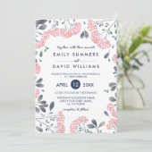 ピンクの水の色の花フレーム結婚式の招待 招待状 (スタンド正面)