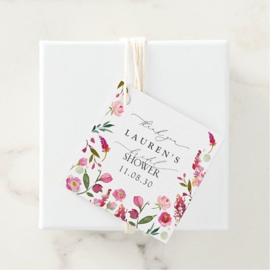 ピンクの水の色の花ブライダルシャワーありがとう フェイバータグ (インサイチュ)