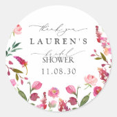 ピンクの水の色の花ブライダルシャワーありがとう ラウンドシール (正面)