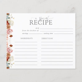 ピンクの水の色の花ブライダルシャワーレシピカード