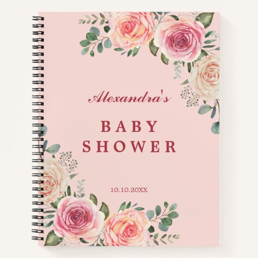 ピンクの水の色の花ベビーシャワーゲスト ノートブック (正面)