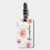 ピンクの水の色の花名前をカスタムするラゲージタグ ラゲッジタグ (正面縦)