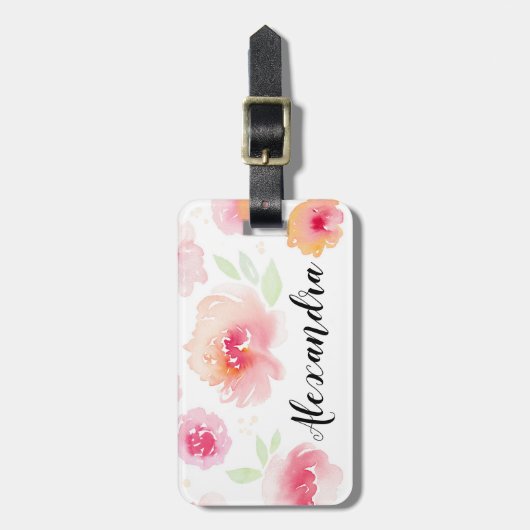 ピンクの水の色の花名前をカスタムするラゲージタグ ラゲッジタグ (正面縦)