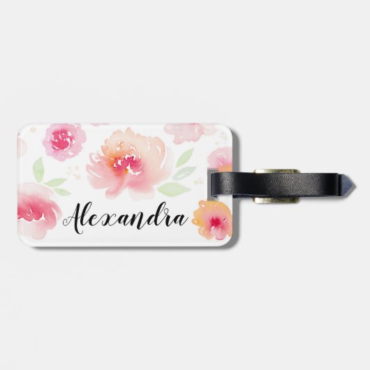 ピンクの水の色の花名前をカスタムするラゲージタグ ラゲッジタグ (裏面横)
