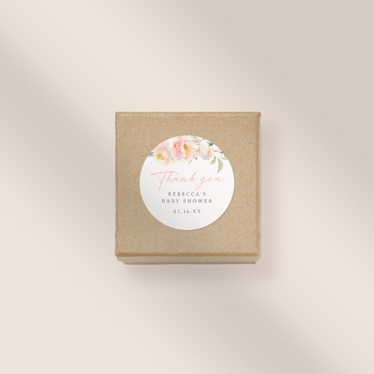 ピンクの水の色の花女の子ベビーシャワーありがとう ラウンドシール
