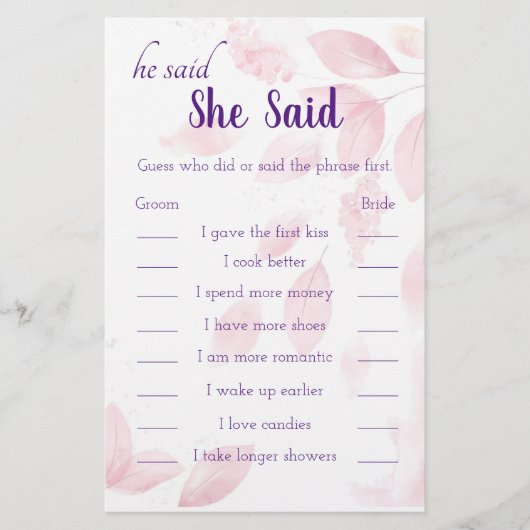 ピンクの水の色の葉は、彼女はゲームカードを言った チラシ (正面)