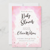 ピンクの水の色の赤ちゃんシャワー、ああ女の子の赤ちゃんシャワー 招待状 (正面)