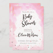 ピンクの水の色の赤ちゃんシャワー、ああ女の子の赤ちゃんシャワー 招待状 (正面/裏面)