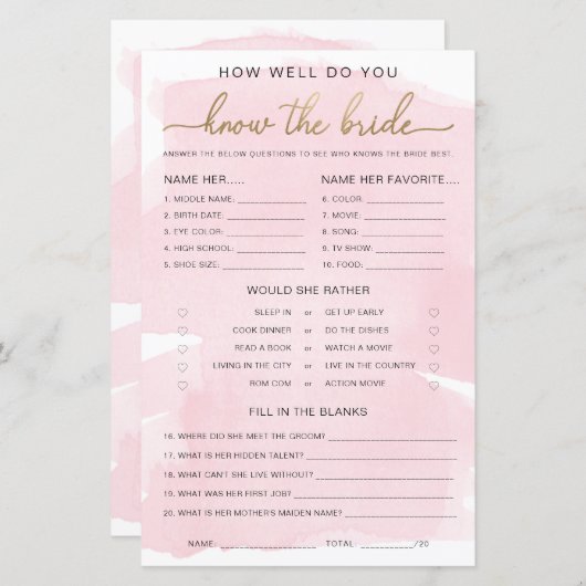 ピンクの水の色の金ゴールドは花嫁のゲームを知っている (正面/裏面)