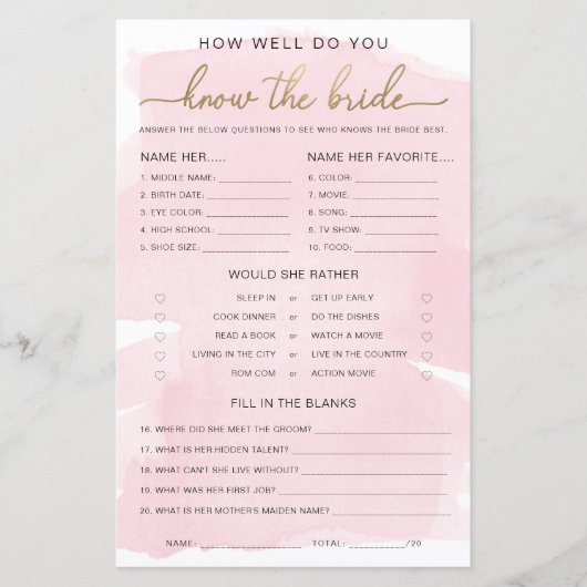 ピンクの水の色の金ゴールドは花嫁のゲームを知っている (正面)