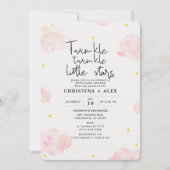 ピンクの水の色の雲ツインガールズベビーシャワー 招待状 (正面)