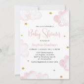 ピンクの水の色の雲ベビーガールシャワー 招待状 (正面)