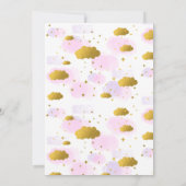 ピンクの水の色の雲金ゴールド星スカイベビーシャワー 招待状 (裏面)