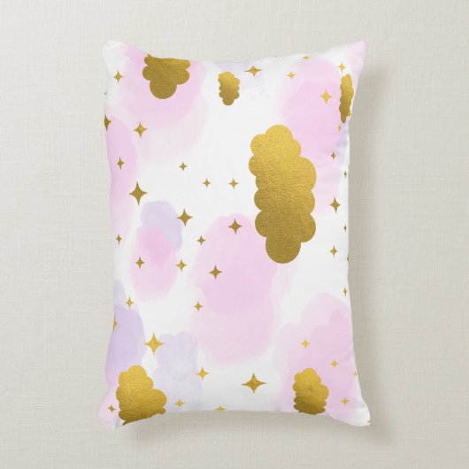 ピンクの水の色の雲金ゴールド星空 アクセントクッション (正面(垂直))