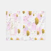 ピンクの水の色の雲金ゴールド星空 フリースブランケット (正面(横))