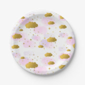 ピンクの水の色の雲金ゴールド星空 ペーパープレート (正面)