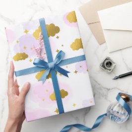 ピンクの水の色の雲金ゴールド星空 ラッピングペーパー