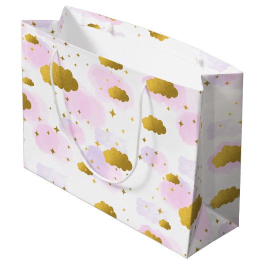 ピンクの水の色の雲金ゴールド星空 ラージペーパーバッグ (裏面アングル)