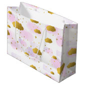 ピンクの水の色の雲金ゴールド星空 ラージペーパーバッグ (正面アングル)