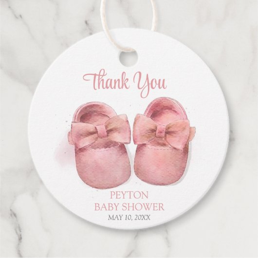 ピンクの水の色の靴ベビーシャワー フェイバータグ (正面)