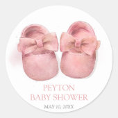 ピンクの水の色の靴ベビーシャワー ラウンドシール (正面)