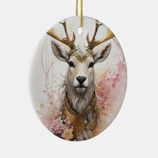 ピンクの水の色の鹿セラミッククリスマスオーナメント セラミックオーナメント (右)