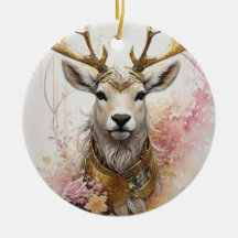 ピンクの水の色の鹿セラミッククリスマスオーナメント