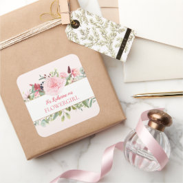 ピンクの水の色は私の花の女の子のシールになる スクエアシール