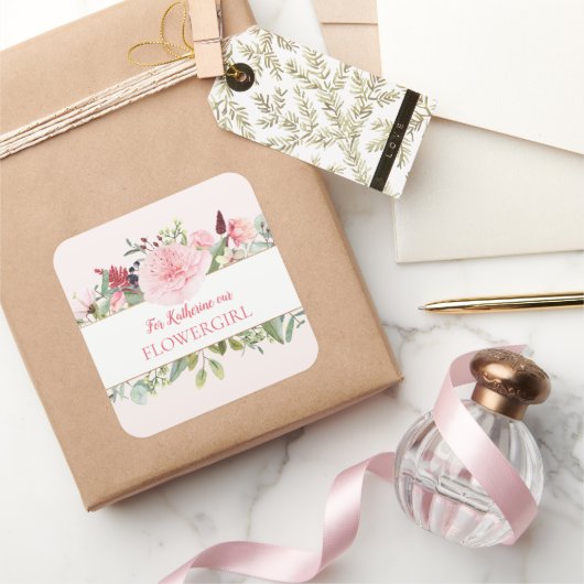 ピンクの水の色は私の花の女の子のシールになる スクエアシール (ギフト)