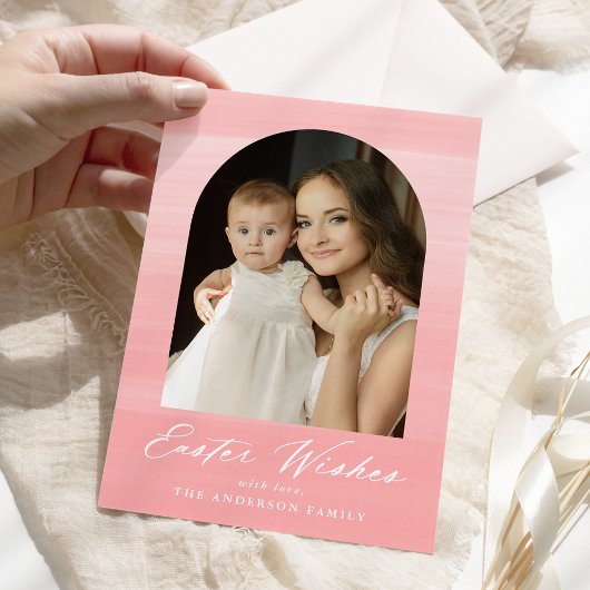 ピンクの水の色アーチ2写真イースターの願い シーズンカード