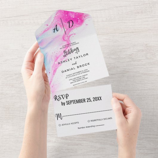 ピンクの水の色エレガントすべて1つの結婚式の招待 オールインワン招待状 (貼ってはがせる)