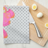 ピンクの水の色オーキッド絵画ズ、水玉模様 キッチンタオル (四つ折り)