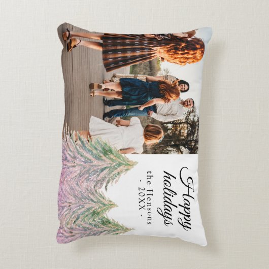 ピンクの水の色クリスマスツリーの芸術的写真 アクセントクッション (裏面(縦))