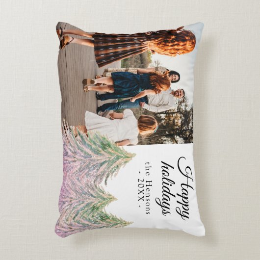 ピンクの水の色クリスマスツリーの芸術的写真 アクセントクッション (正面(垂直))