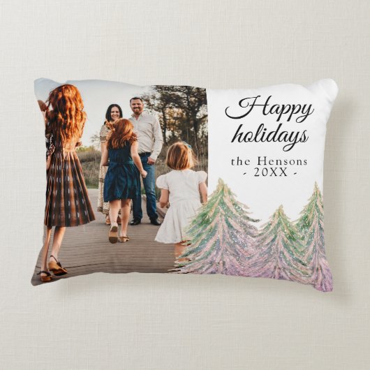 ピンクの水の色クリスマスツリーの芸術的写真 アクセントクッション (裏面)