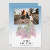 ピンクの水の色クリスマスツリーの芸術的写真 シーズンカード (正面/裏面)