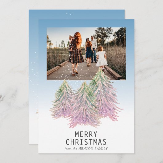 ピンクの水の色クリスマスツリーの芸術的写真 シーズンカード (正面/裏面)