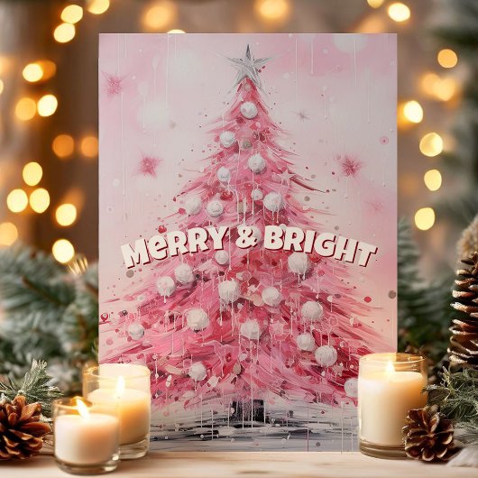 ピンクの水の色クリスマスツリーメリー&ブライト シーズンカード