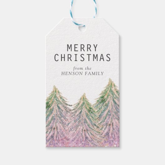 ピンクの水の色クリスマスツリー芸術的ギフトラベル ギフトタグ (正面)