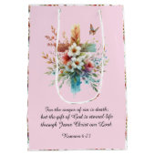 ピンクの水の色クロスフラワークリスチャンイースター ミディアムペーパーバッグ (裏面)