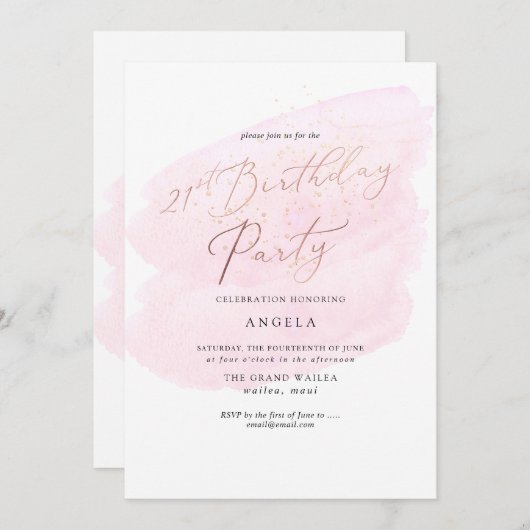 ピンクの水の色シャンパンバブル21th DIY YEAR 招待状 (正面/裏面)